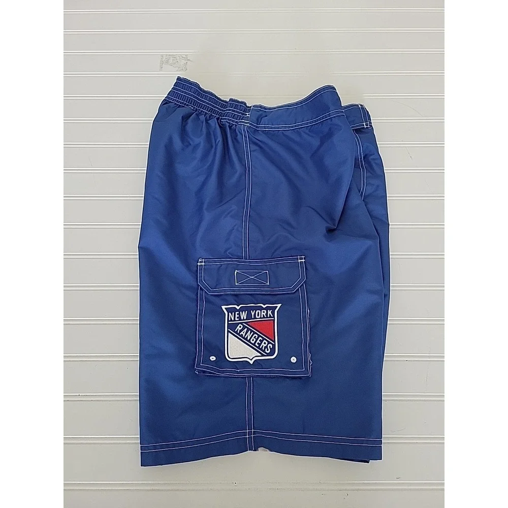 G-III Sports‎ Mens NY Rangers Swim Bottom Trunks, Blue, Large, LINED, LOGO